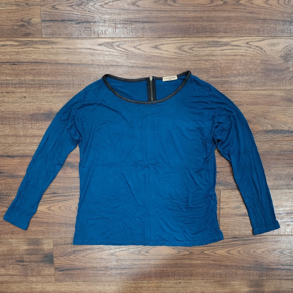 Cha Cha Vente Women's Long Sleeve Round Neck Teal Zip Back Pullover Top Small S